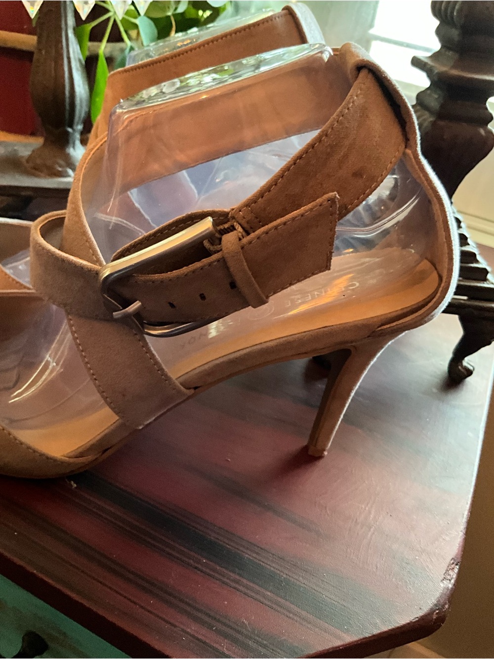 Pointed Toe Ankle Strap Suede Pumps in Taupe - Picture 3 of 9